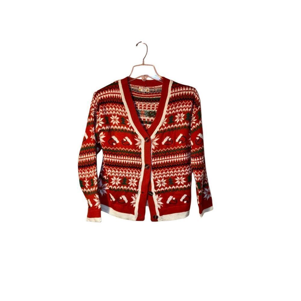 Poof women’s Christmas holiday cardigan, sweater, size small